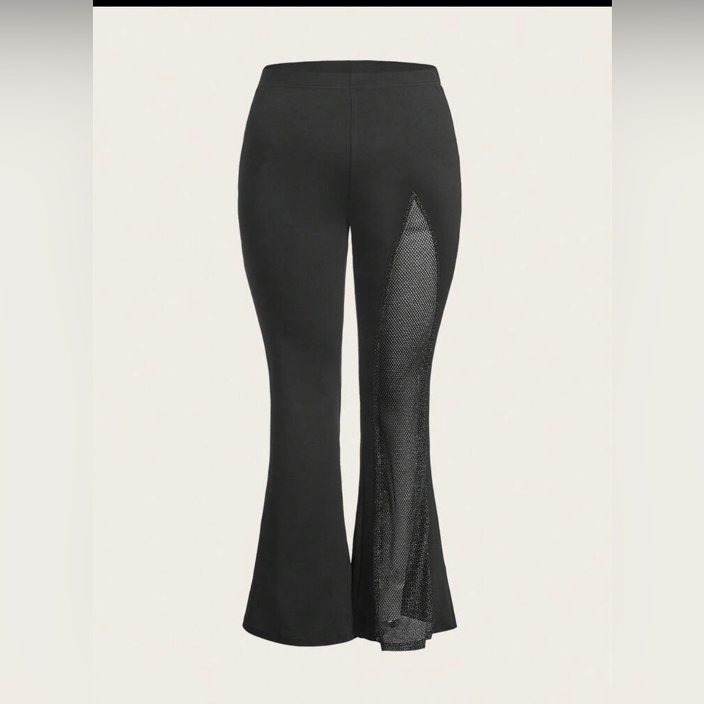 SHEIN| Plus Contrast Mesh Flare Pants